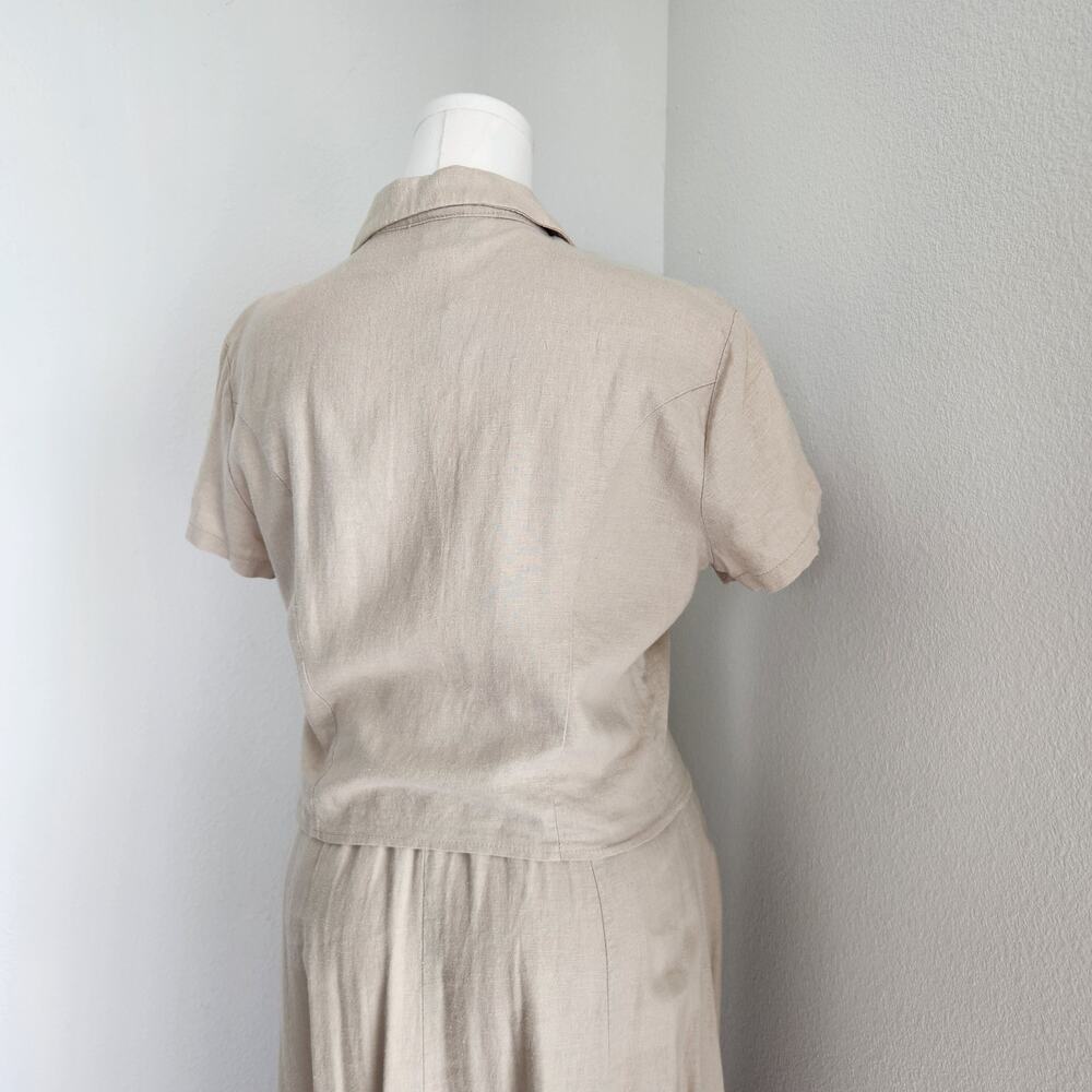 Vintage 90s Linen Blend Two Piece Skirt Set Collared Button Down Top Prairie L - Picture 8 of 14